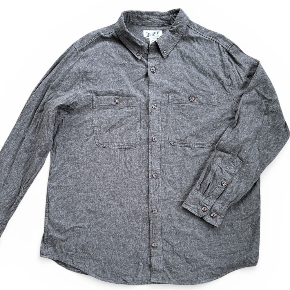 Duluth‎ Trading Co Button Down Shirt Mens 2XL Grey Excellent Slim Fit Workwear